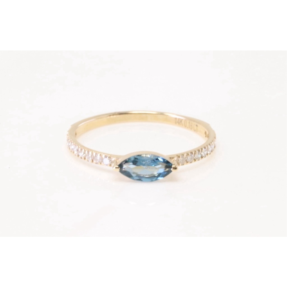 Women's Blue Topaz & Diamond Ring, 14K Yellow Gold, Size 6.25
